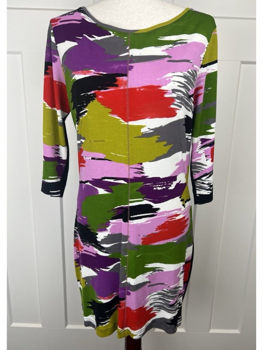 Marc Cain Abstract Print Knit Dress N4 US 10 Boat Neck Stretch Colorblock